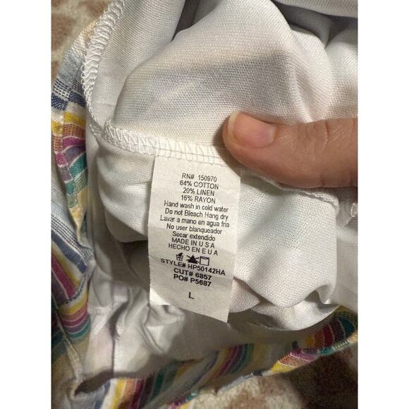 Hummingbird SZ Large Women‎ Linen Blend Striped Rainbow Muted Neutral Shorts - Picture 5 of 8